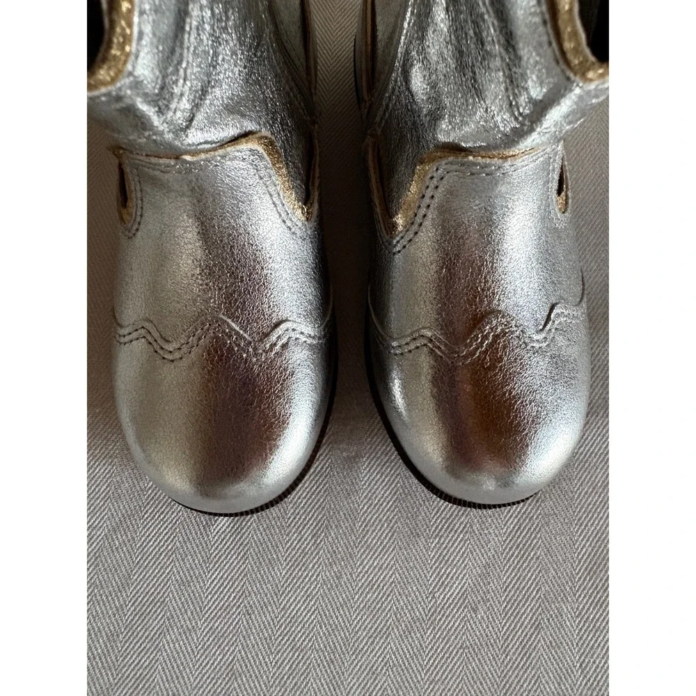 Zara Kids Silver Metallic Embroidered Cowboy Boots Toddler Size 9.5 EU 26 NEW